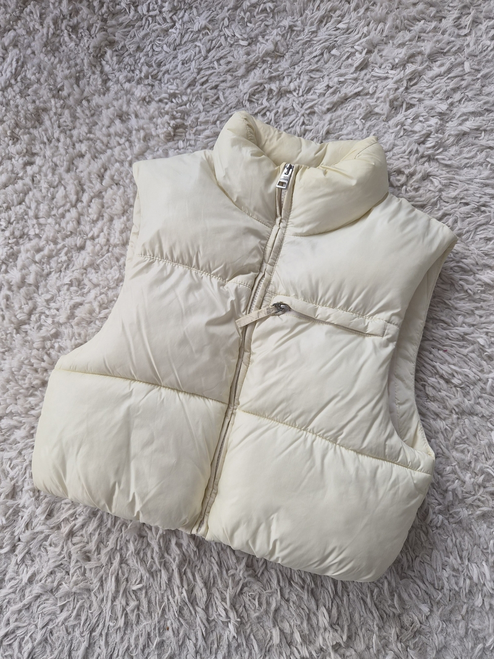 Bershka Cream White Cropped Puffer Vest XS